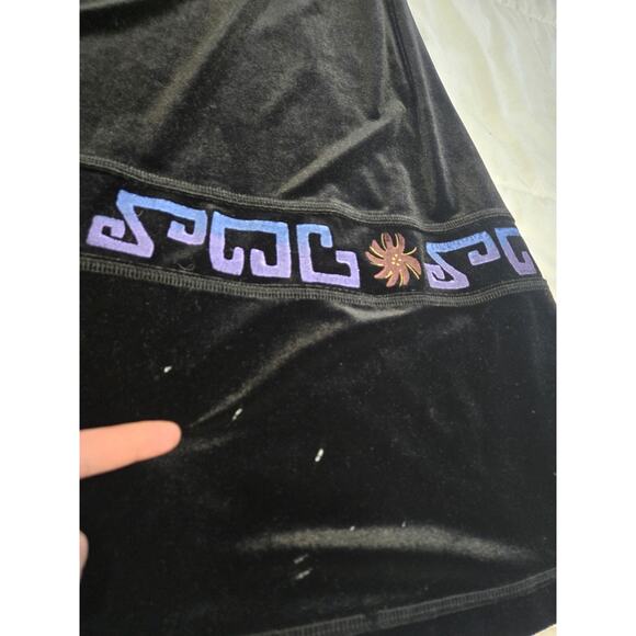 Vtg 80’s Savy Blue XL Velour Print Velvet Maxi Dress Sleeveless Basic Boho Gypsy - Picture 4 of 10